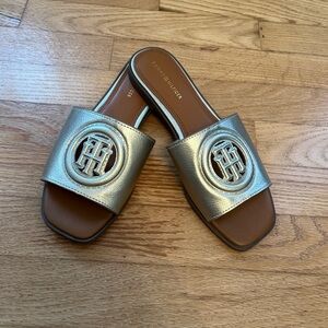 Tommy Hilfiger Gold Sandals with Logo Medallion